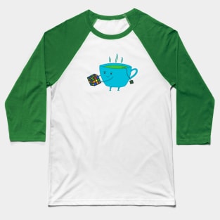 A Cup of Tea Solves Everything - cute and funny tea cup on green Baseball T-Shirt